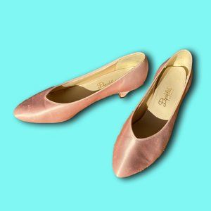 vintage 80s hand dyed pink satin kitten heels
